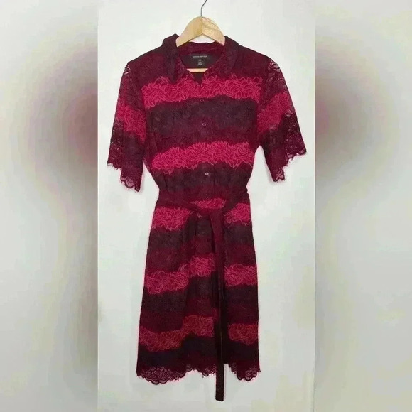 Banana Republic Size 10P Lace Shirt Dress Short Sleeve Purple Pink Maroon - Picture 3 of 6